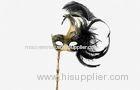 Plastic Venetian Masquerade Ball Masks With Stick Black Feather