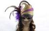 Plastic Hand Made Mask With Veil Glitter Purple Feather For Gift