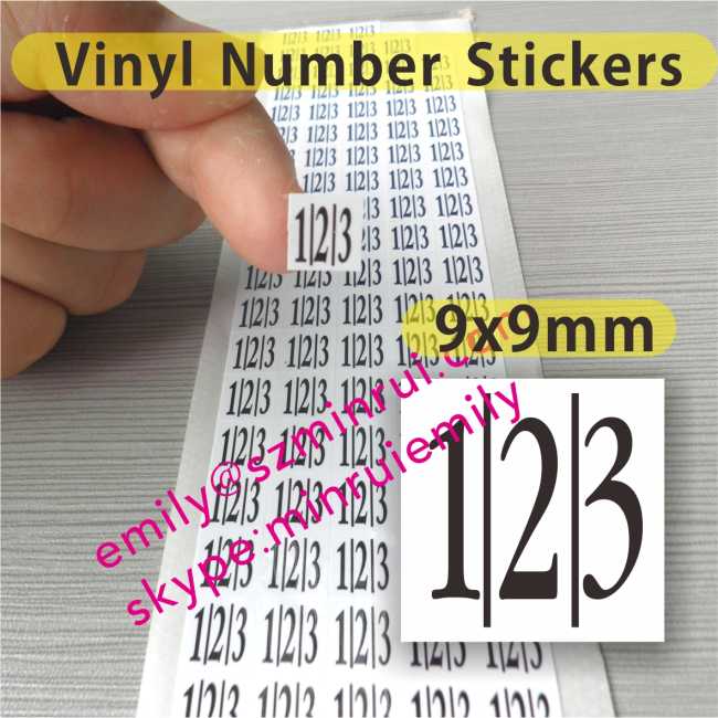 Custom PET Vinyl Number Stickers,Small Size 9x9mm Square Number Stickers,Custom Glossy Vinyl Mark Number Labels