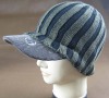 Stone knitted cap with woven fabric visor