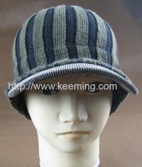 Stone knitted cap with woven fabric visor