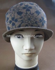 Wollen double layer intarsia jacquard knitted hat with visor