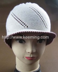 White and wine red Hollow needle knitted hat