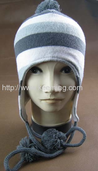 Beautiful stripe hat with earflap and fleece lining