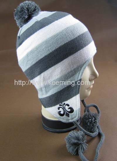 Beautiful stripe hat with earflap and fleece lining