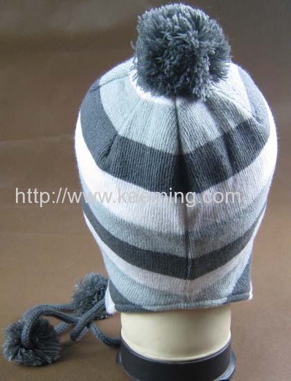 Beautiful stripe hat with earflap and fleece lining