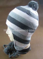 Beautiful stripe hat with earflap and fleece lining