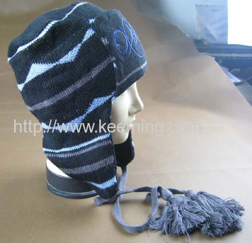 The woolen double winter earflap hat with single headpiece