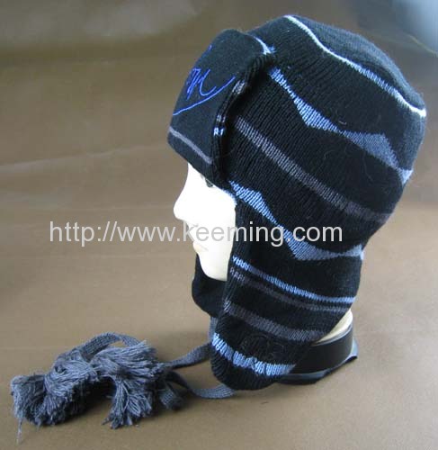 The woolen double winter earflap hat with single headpiece