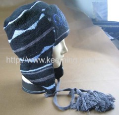 The woolen double winter earflap hat with single headpiece