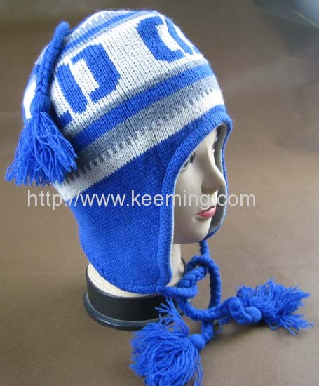 Intarsia jacquard with part of fleece lining earflap hat