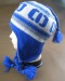 White and blue Intarsia jacquard knitted earflap hat