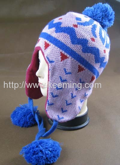 Double Intarsia jacquard with part of fleece lining earflap hat