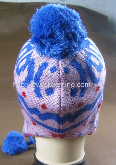 Double Intarsia jacquard with part of fleece lining earflap hat