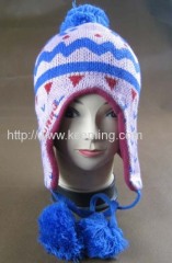 Double Intarsia jacquard with part of fleece lining earflap hat