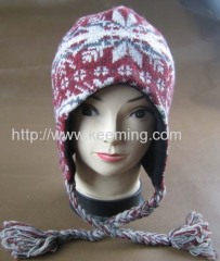 Lambswool Dashed jacquard earflap hat