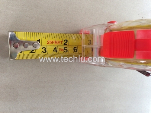 Transparent automatic steel measuring tape with 7.5mx25mm
