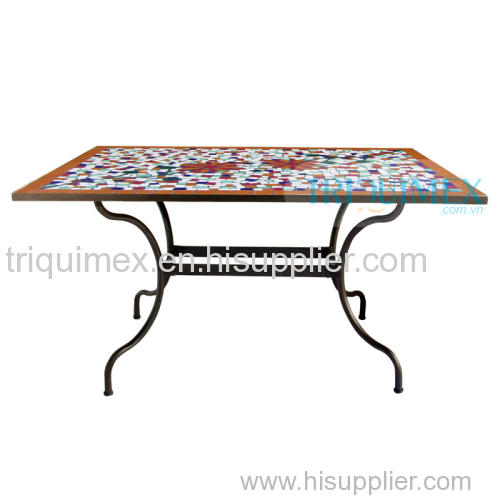 Wrought iron and ceramic mosaic rectangular table