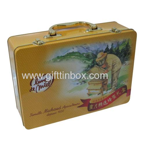 Rectangular handle tin box