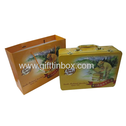 Rectangular handle tin box