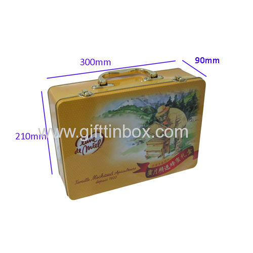 Rectangular handle tin box