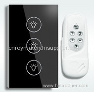 RF remote control touch light switch 3 way, crystal tempered glass panel+blue LED indicator, US syle light wall switch