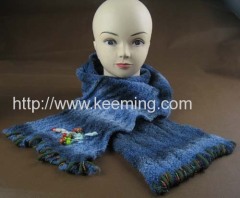 Space dye boucle yarn fashionable scarf with decorative bead on the edge