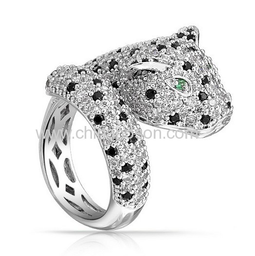 2014 fashion tiger rings with black and white CZ stones