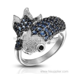 CZ stones fish ring with brass material