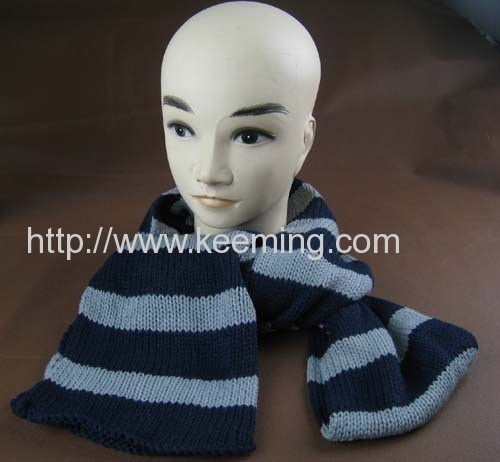 Stripe roll rim prevention knitted scarf