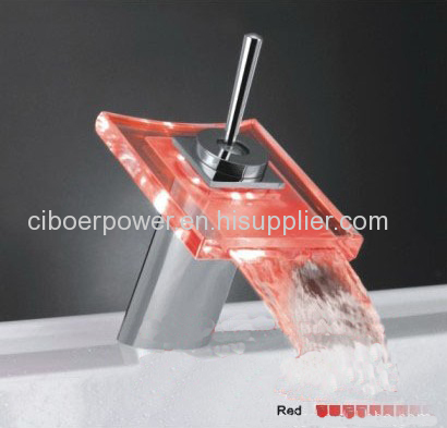 Basin shot-body single hole glass LED waterfall faucet with 360 degree handle