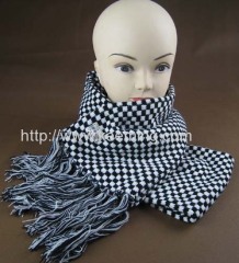 Black and white check jacquard scarf