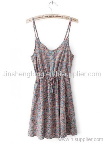 Flower Color Sleeveless Shivering Gallus Sexy Dress