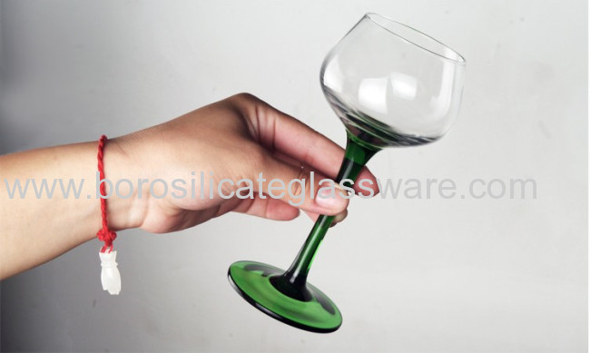 Hand Blown Delicate Green Handle Goblet