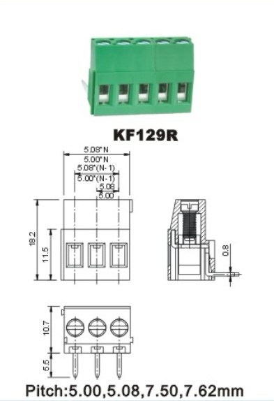 Terminal Blocks - 5 Position Screw Terminal pitch 5.0/5.08mm UL/CE 24-12AWG Brass