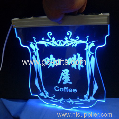 Blue LED lights acrylic coffee shop signs