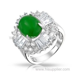 Fashion oval jade ring with CZ stones