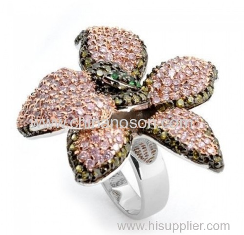 Pink flower ring with CZ stones