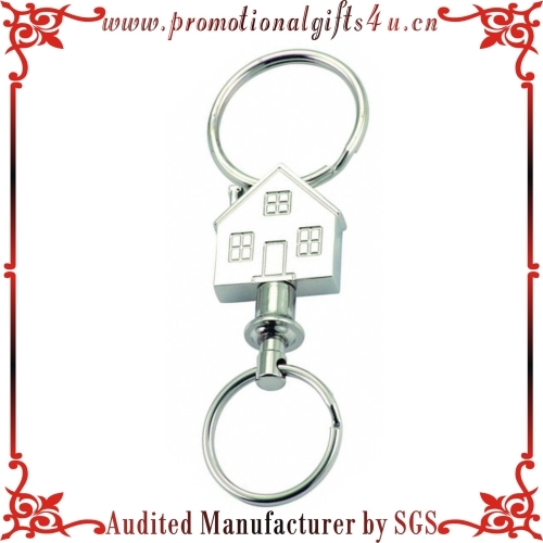 Quick Release Side Slide Pull Apart Key Accessory with 2 Split Rings (House Shaped Keychain)