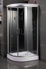 F shape shower room with cool black safety glass