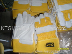 Super quality.Cow grain leather.Full palm.Working glove.Yellow 100% cotton fabric.Half lining.