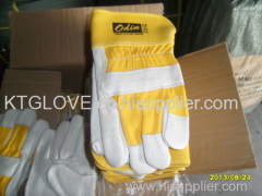 Super quality.Cow grain leather.Full palm.Working glove.Yellow 100% cotton fabric.Half lining.