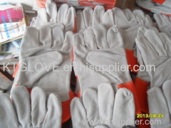 A grade.Cow gsplit leather.Full palm.Working glove.Orange 100% cotton fabric.Half ling