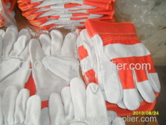 A grade.Cow gsplit leather.Full palm.Working glove.Orange 100% cotton fabric.Half ling