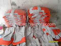 A grade.Cow gsplit leather.Full palm.Working glove.Orange 100% cotton fabric.Half ling