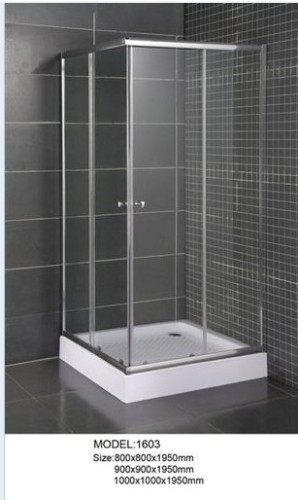 square shower enclosure with polished silver frame