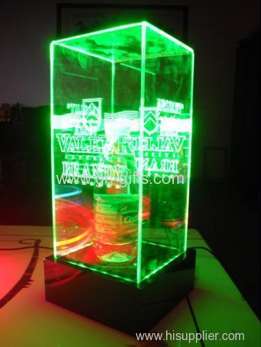 Organic glass base around LED green light product display packaging box