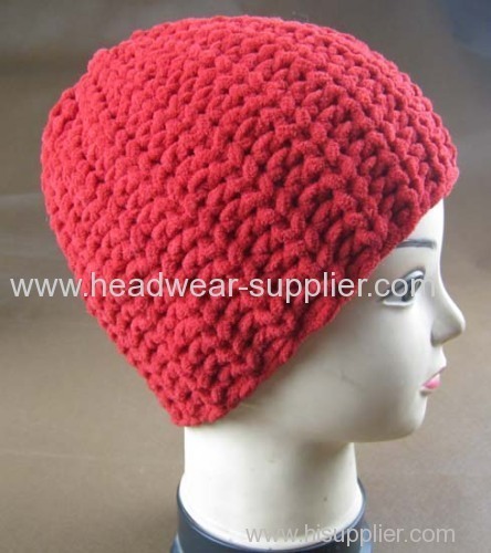 FASHIONABLE RED SOFT CHENILLE BEANIE BY HAND
