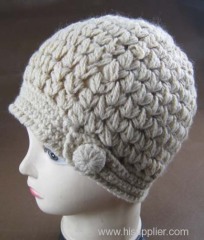 HAND CROCHET BEANIE WITH BOTTON