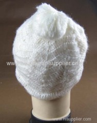 WHITE MOHAI HAND CROCHET HAND WITH POMPON